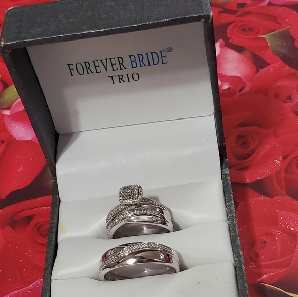 Forever Bride Trio 925 Diamond Engagement/Wedding Rings - Picture 3 of 13